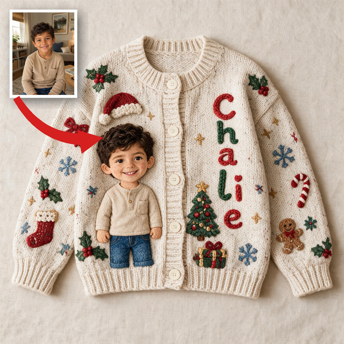 Personalized Christmas Latino Little Boy Cardigan Sweater Son Grandson Nephew Gift