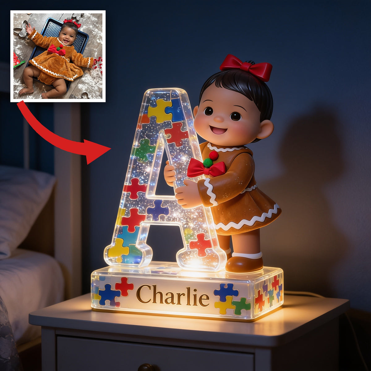 Personalized Christmas Black Christmas Baby Girl Acrylic LED Night Light Kid Gift