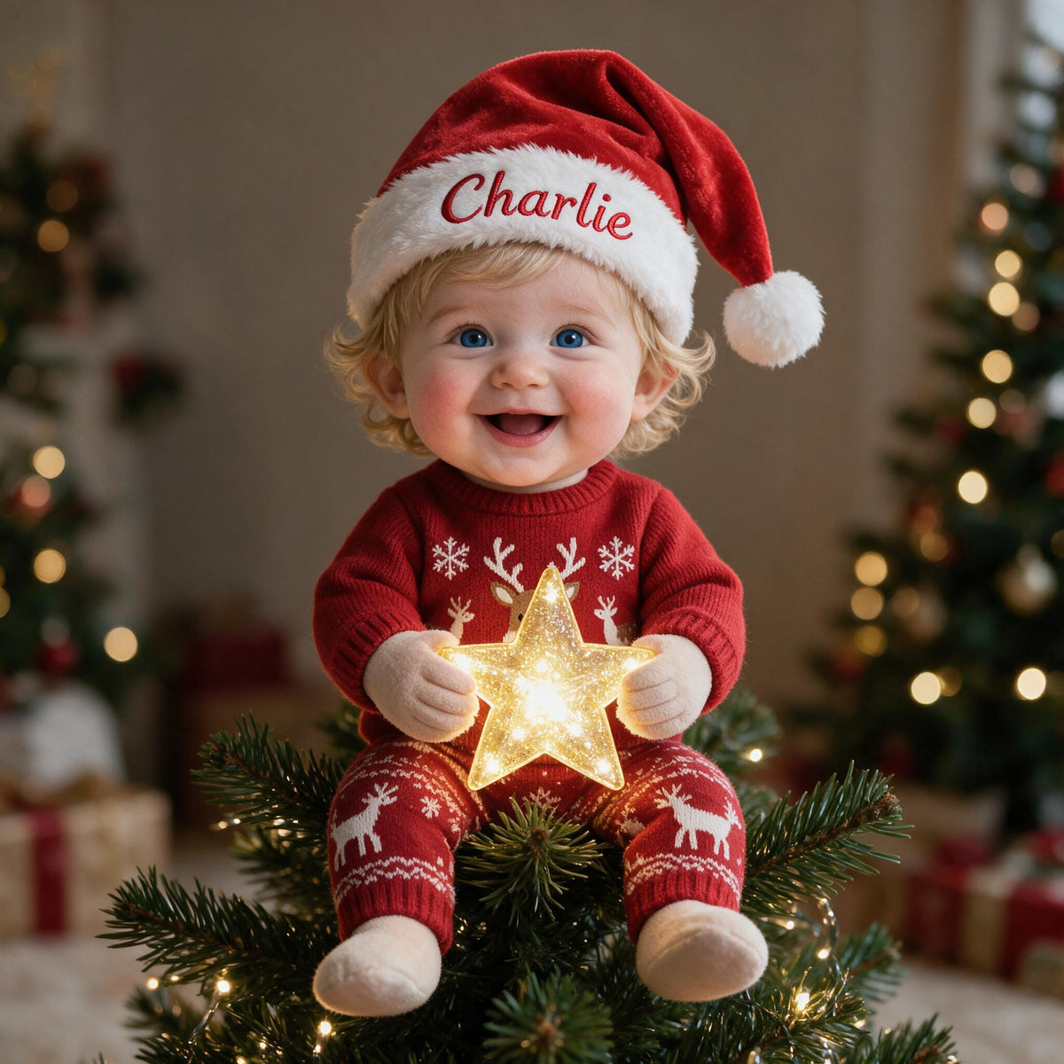 Personalized Christmas Baby Boy LED Light Tree Topper