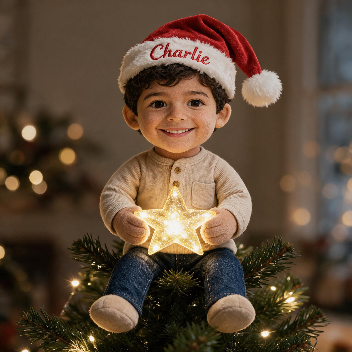 Cadeau personnalisé de Noël : Petit garçon latino en lumière LED pour fils ou petits-fils