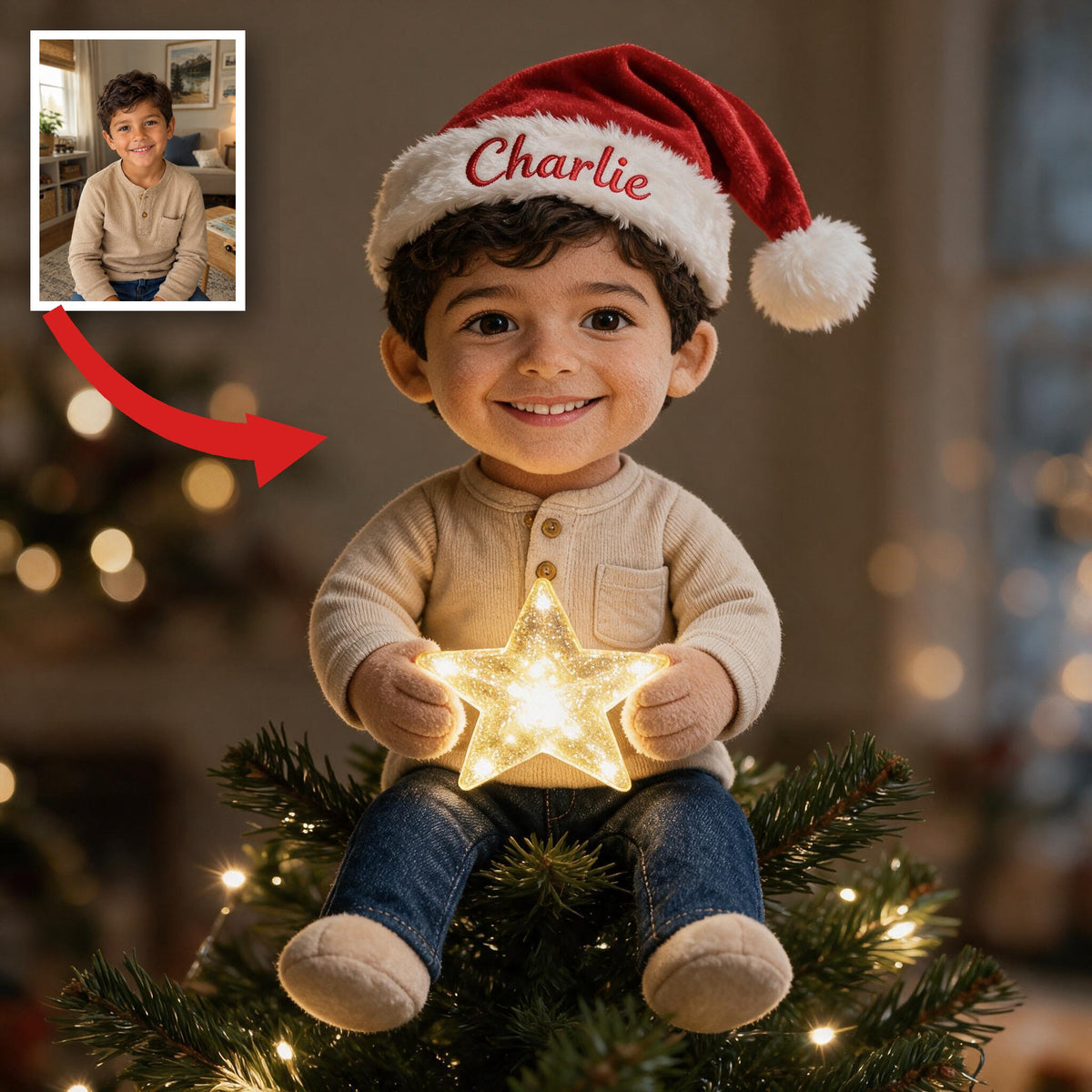 Cadeau personnalisé de Noël : Petit garçon latino en lumière LED pour fils ou petits-fils