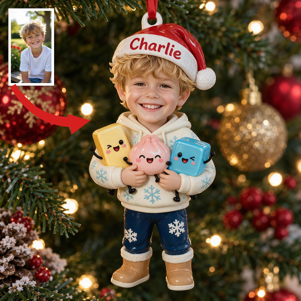 Personalized Christmas Little Boy Premium 3D Ornament Gift for Son Grandson Nephew