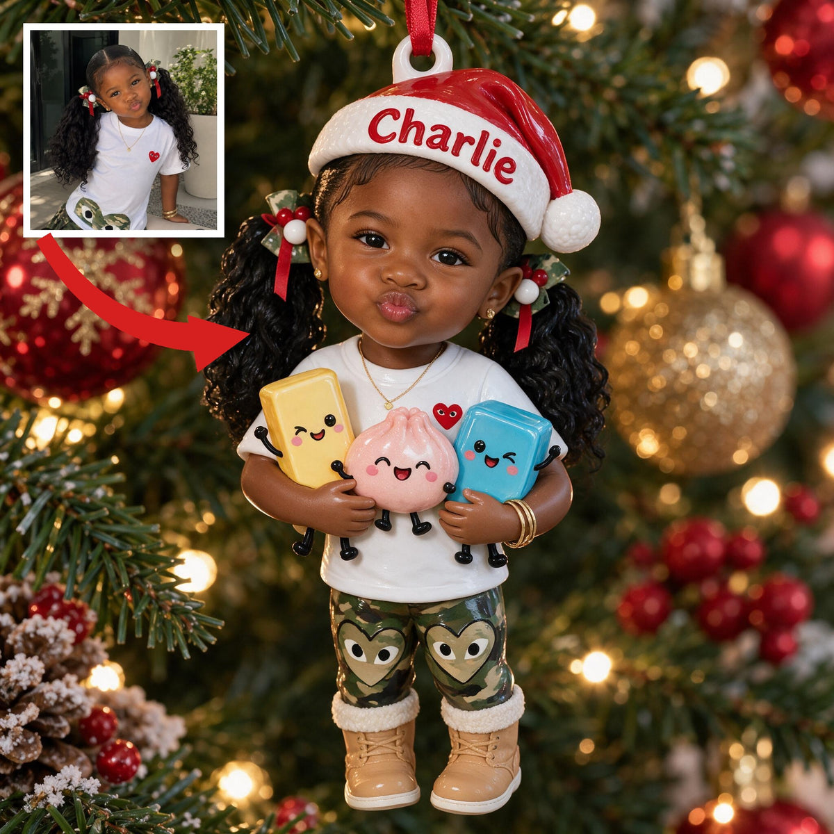 Personalized Christmas Black Little Girl 3D Ornament, Holiday Gift for Kids
