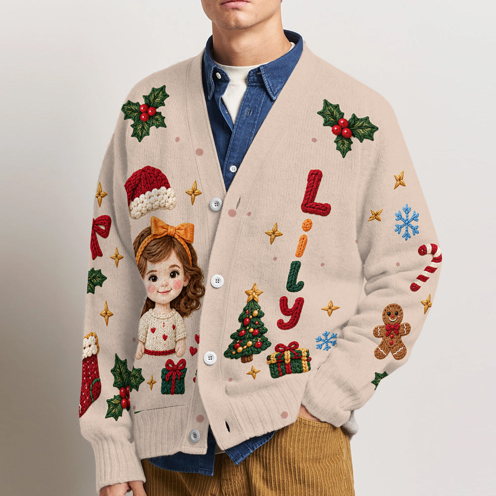 Personalized Christmas Little Boy Cardigan Sweater Custom Kid Holiday Gift