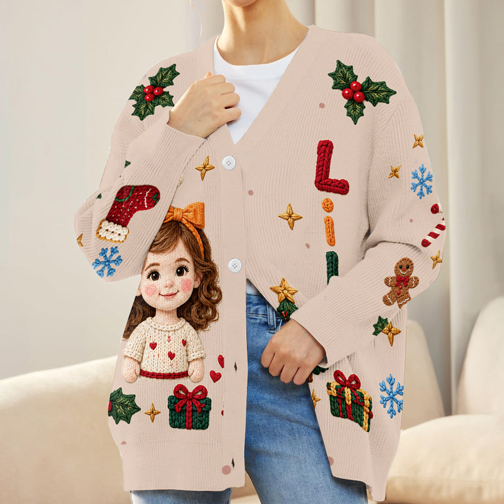 Personalized Christmas Latina Little Girl Cardigan Sweater, Daughter Granddaughter Niece Gift