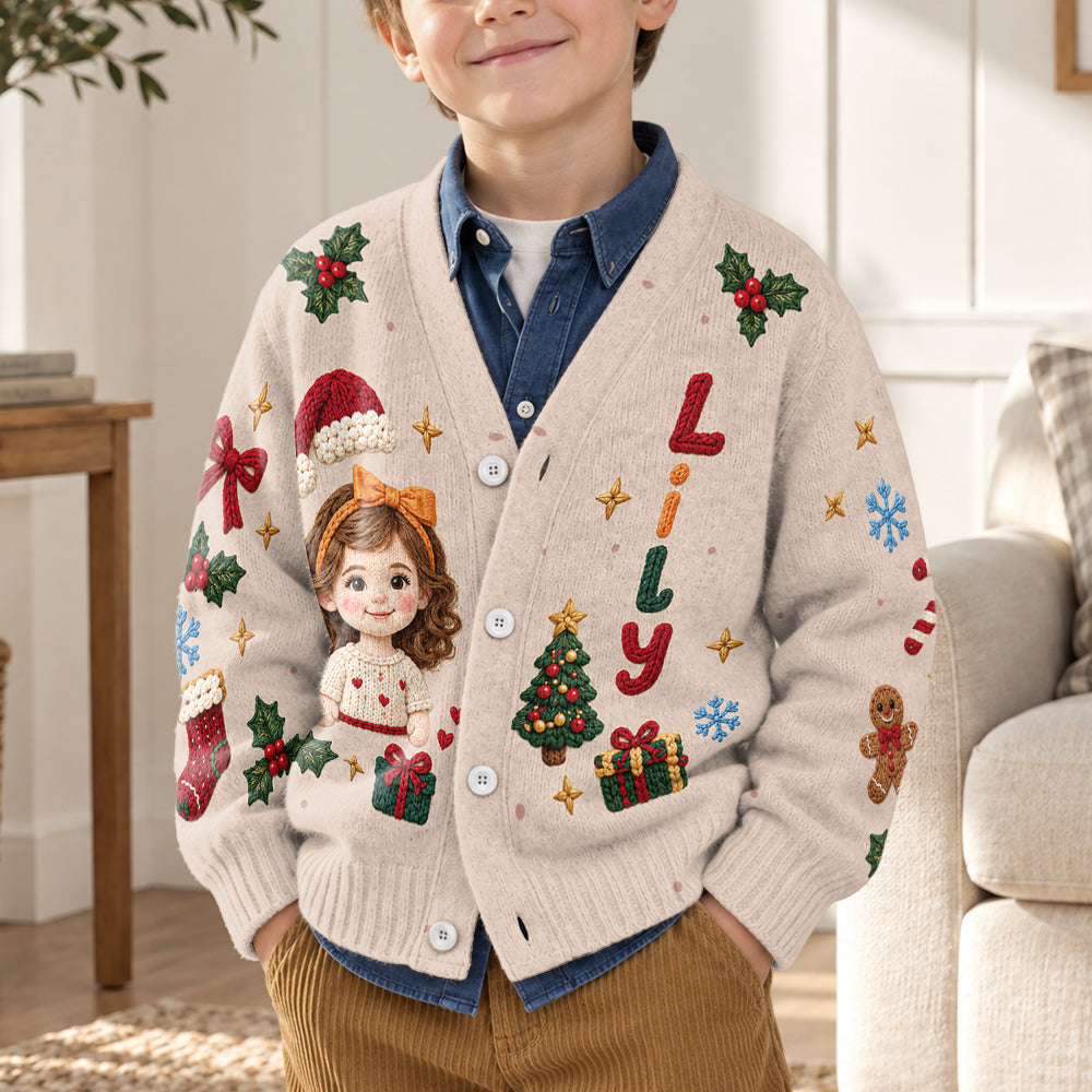 Personalized Christmas Latina Little Girl Cardigan Sweater, Daughter Granddaughter Niece Gift