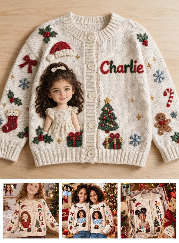 Personalized Christmas Latina Little Girl Cardigan Sweater, Daughter Granddaughter Niece Gift