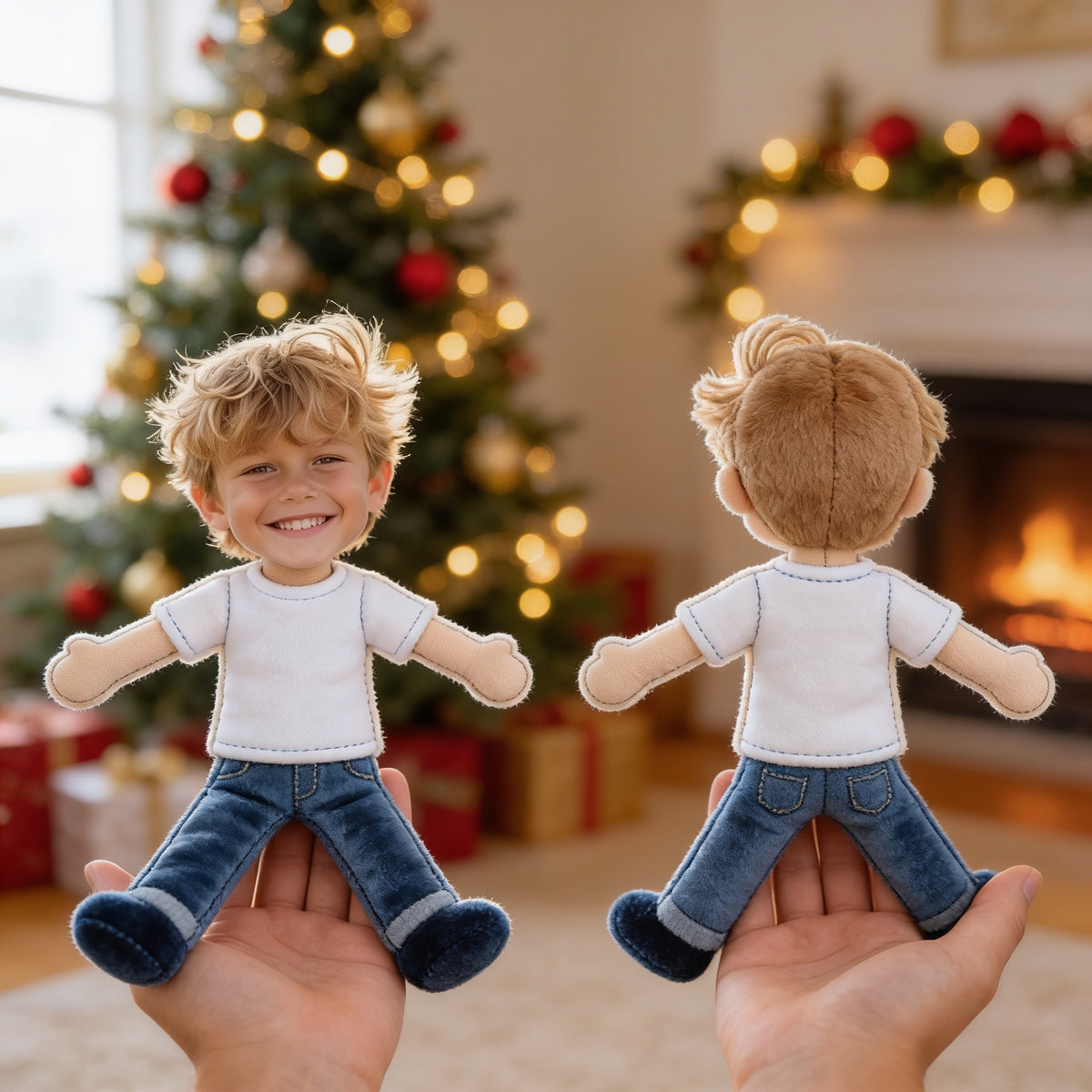 Custom Photo Little Boy Posable Plush Doll Personalized Son Grandson Keepsake Gift