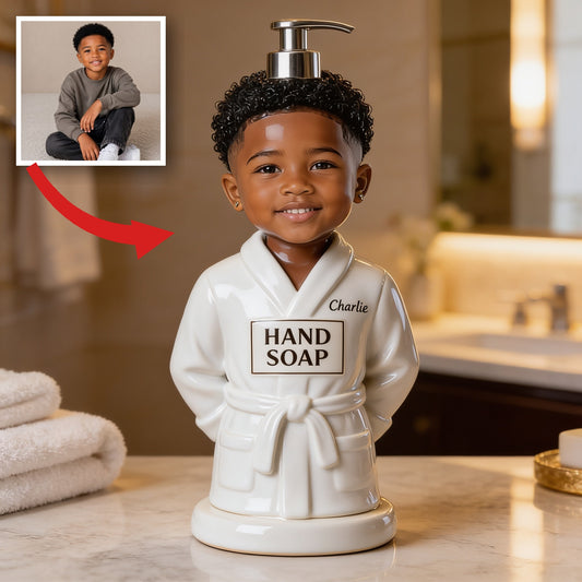 Distributeur de savon personnalisé noir pour petit garçon, cadeau de salle de bain sur mesure pour fils, petits-fils, neveux