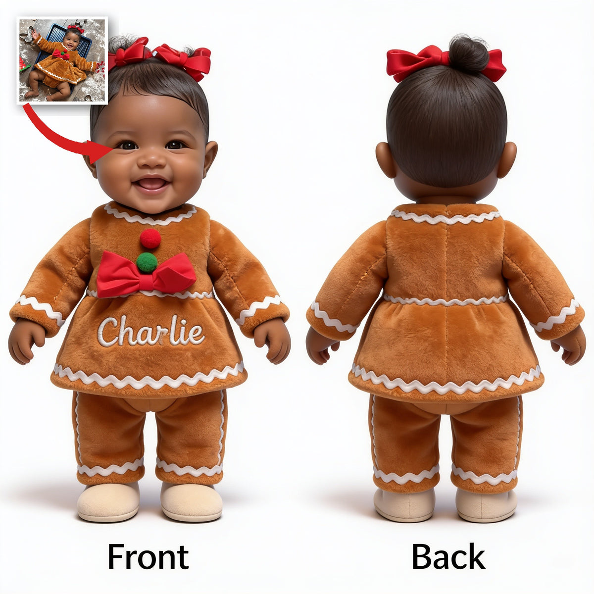 Personalized Christmas Black Christmas Baby Girl Gingerbread Plush Keychain