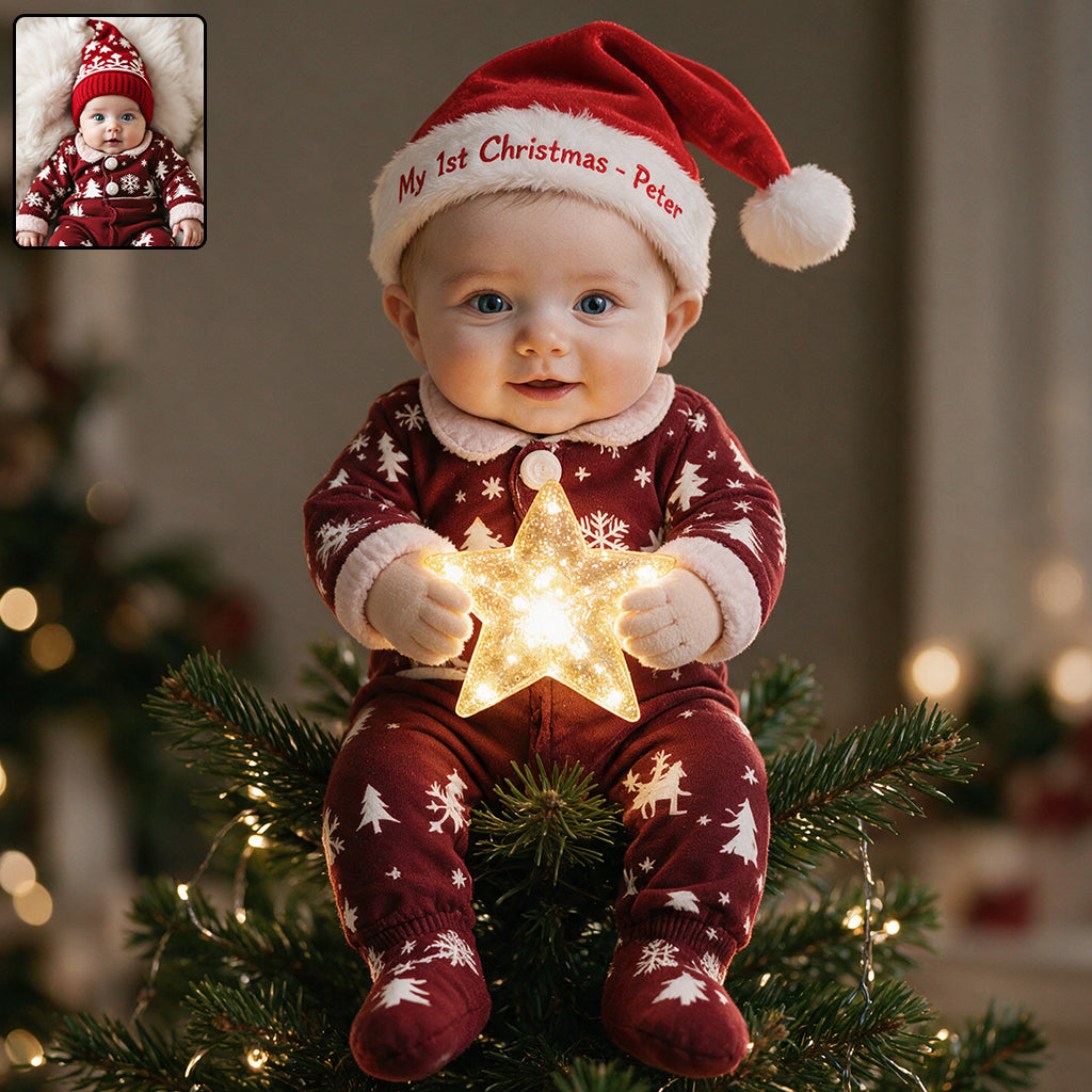 Personalized Christmas Black Little Boy LED Light Tree Topper