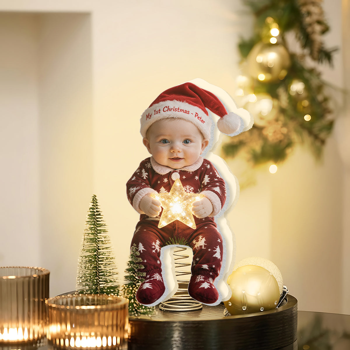 Personalized Christmas Black Little Boy LED Light Tree Topper