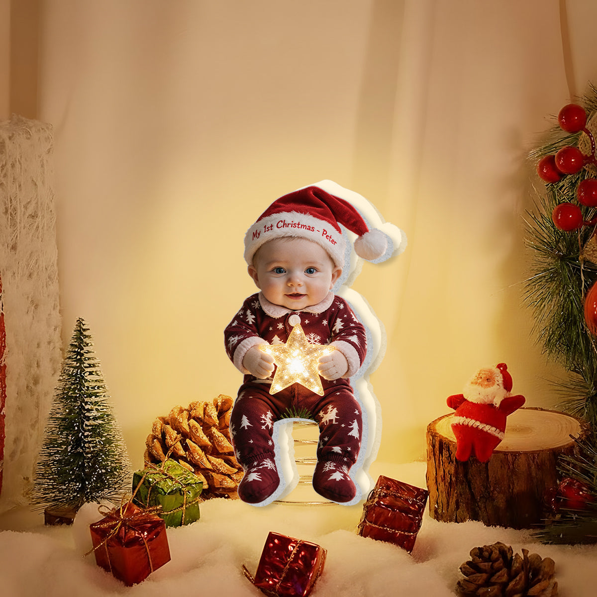 Personalized Christmas Black Little Boy LED Light Tree Topper