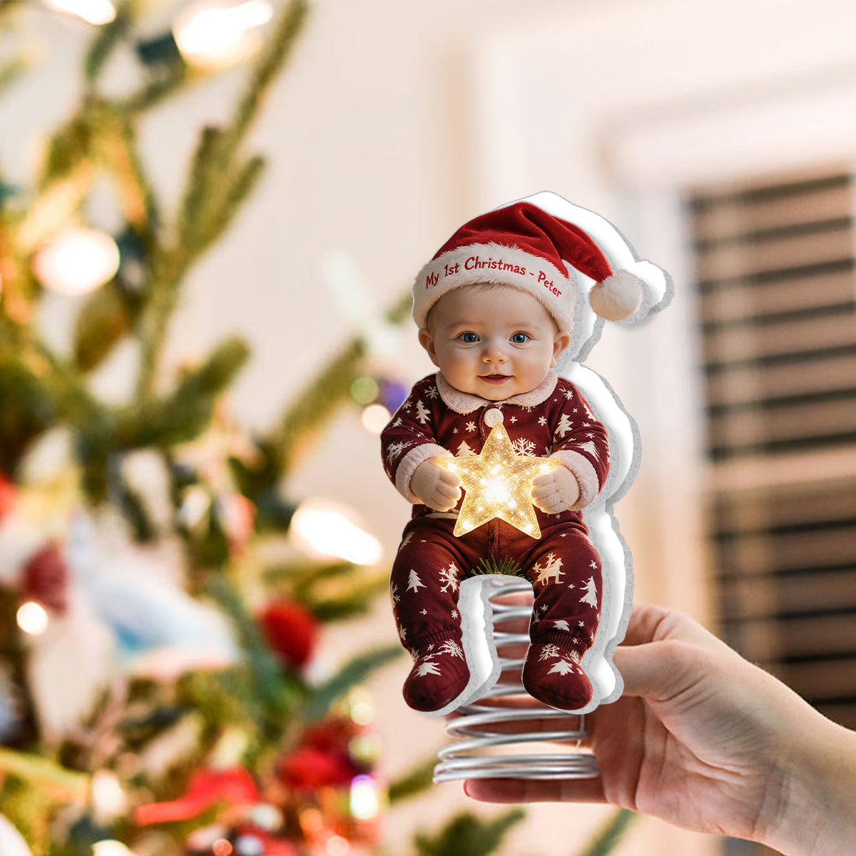 Personalized Christmas Little Boy LED Light Tree Topper Holiday Decor