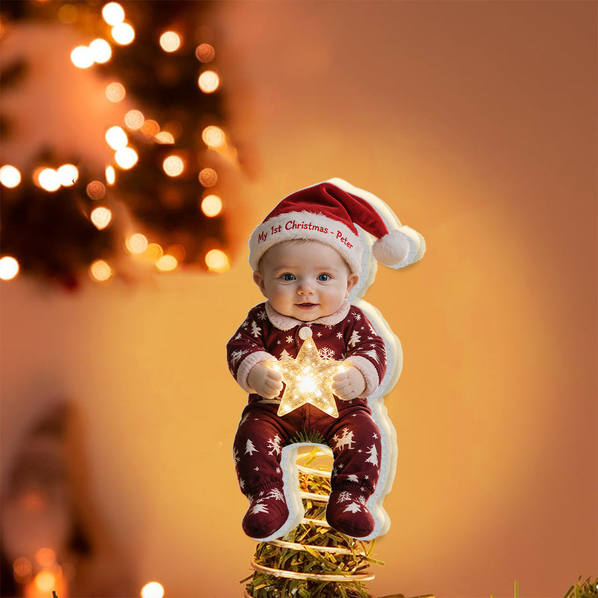 Personalized Christmas Black Christmas Baby Girl Gingerbread Costume LED Tree Topper