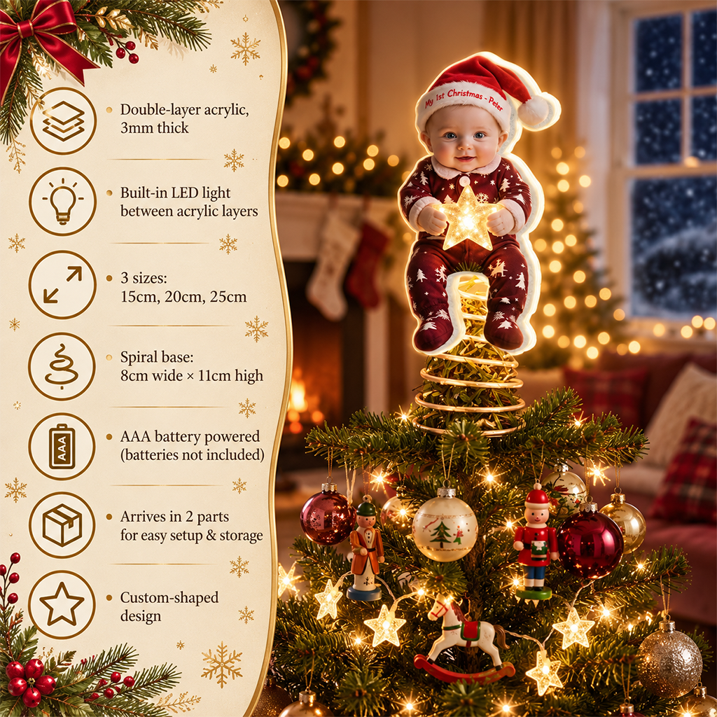 Personalized Christmas Little Boy LED Light Tree Topper Holiday Decor