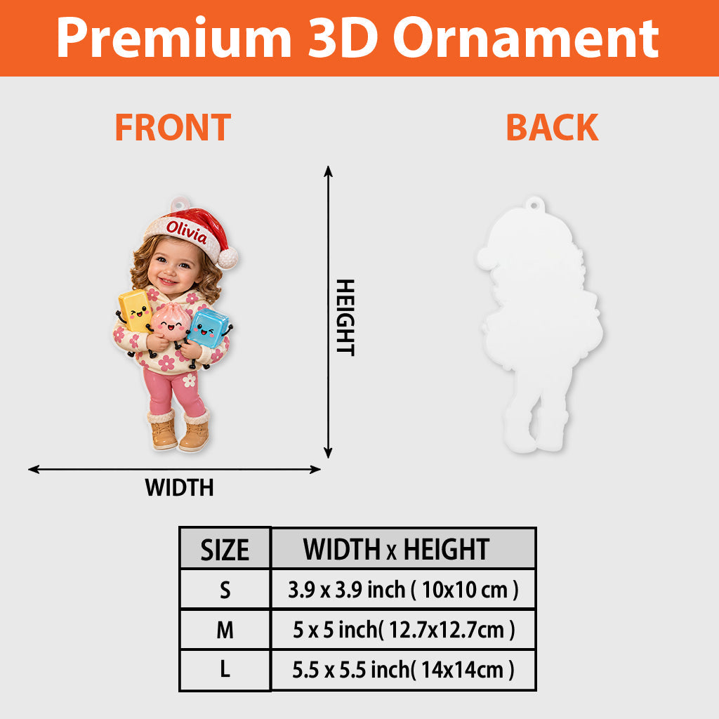 Personalized Christmas Little Girl 3D Ornament, Cute Keepsake Gift for Kids