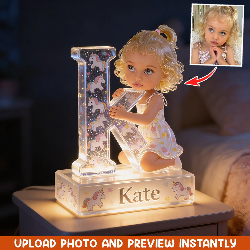 Personalized Little Girl Acrylic LED Night Light Kid Bedroom Decor Gift