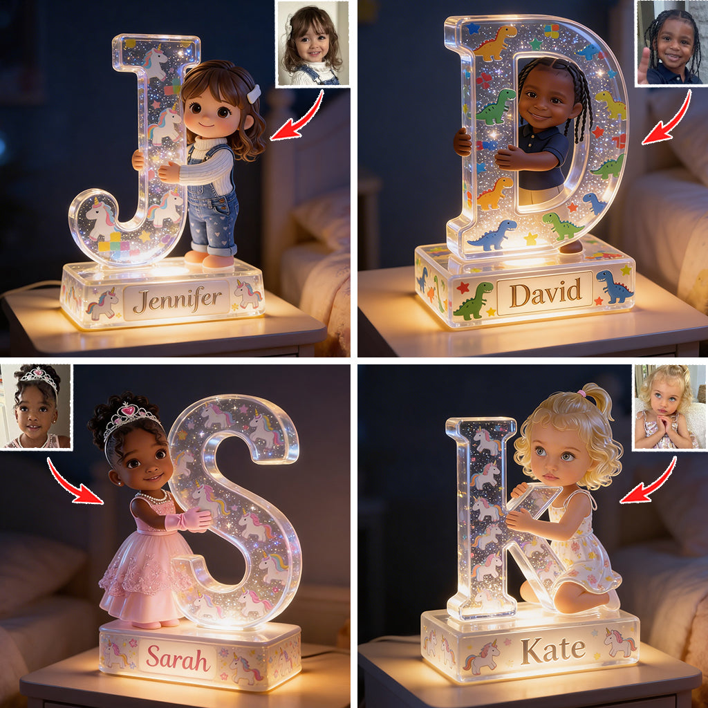 Personalized Little Girl Acrylic LED Night Light Kid Bedroom Decor Gift