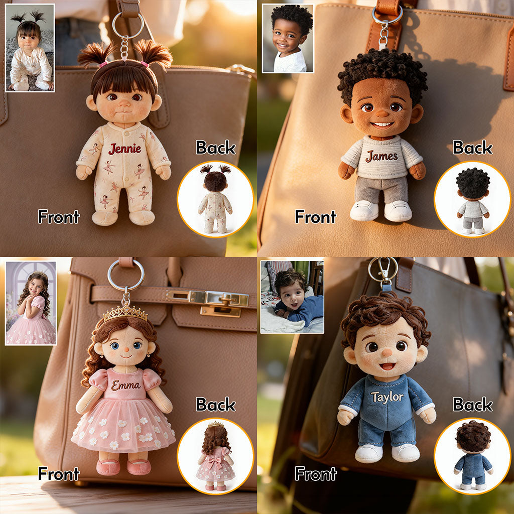 Personalized Black Little Boy Plush Keychain Custom Keepsake Gift