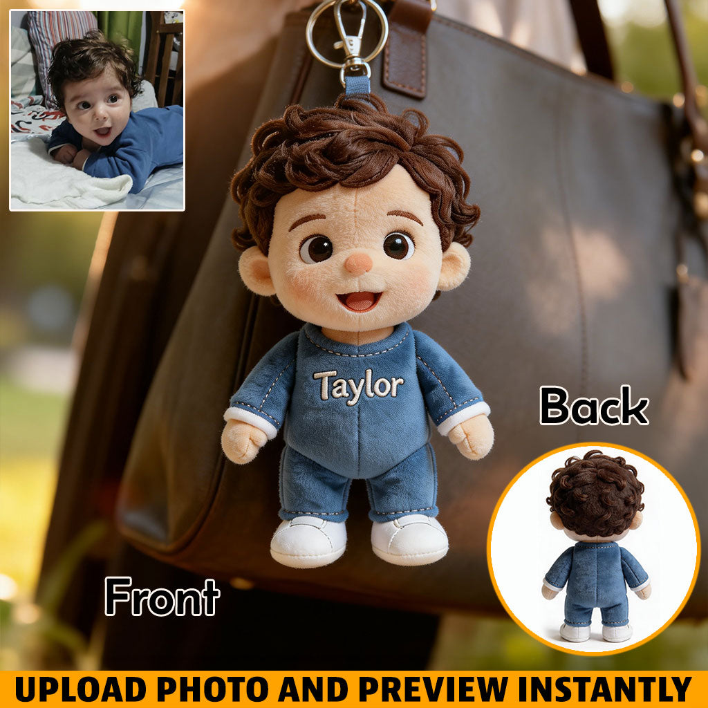 Personalized Black Little Boy Plush Keychain Custom Keepsake Gift
