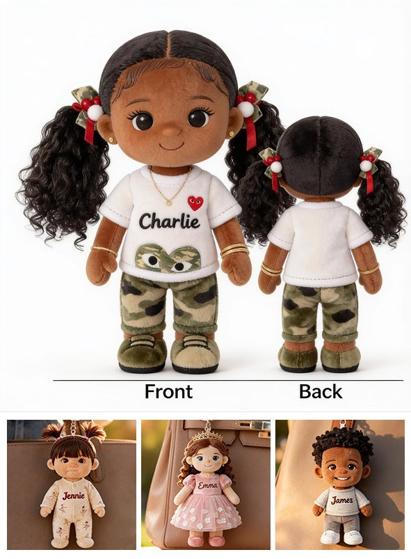 Personalized Black Little Girl Plush Keychain Custom Gift for Daughter Granddaughter Niece
