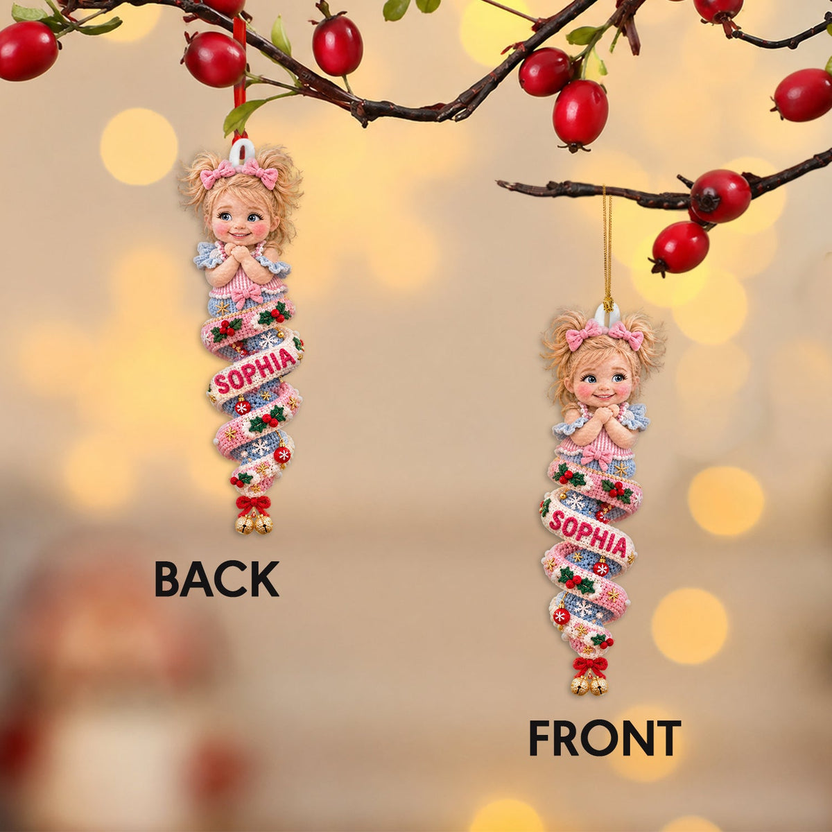 Custom Photo Christmas Little Girl Plush Ornament, Gift for Daughter Granddaughter Niece