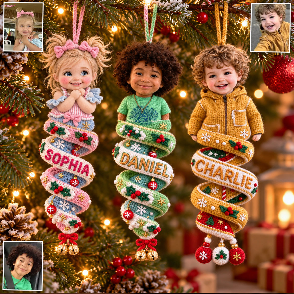 Custom Photo Christmas Black Christmas Baby Girl Gingerbread Costume Plush Ornament Gift