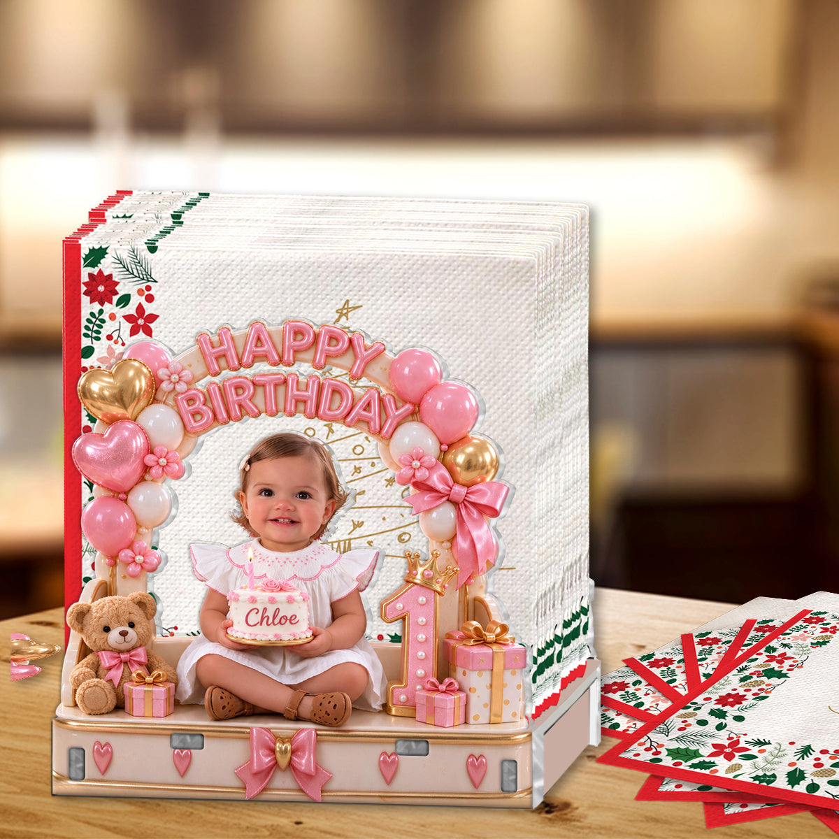 Personalized Birthday Black Little Girl Napkin Holder, Party Table Decor