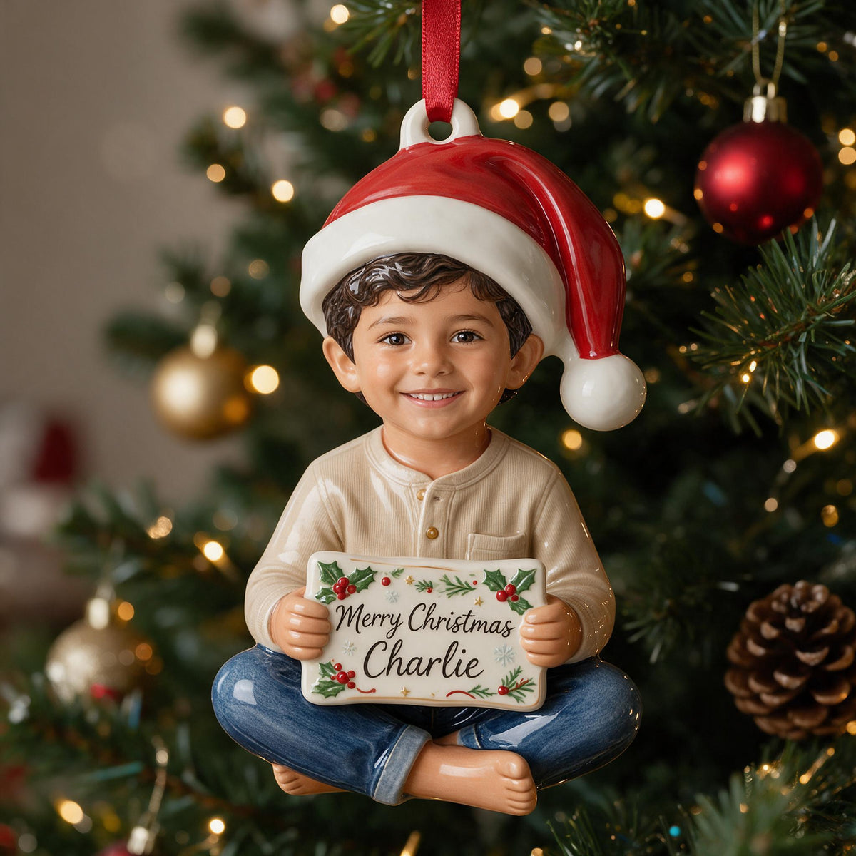 Personalized Christmas Latino Little Boy Premium 3D Resin Ornament Holiday Keepsake Gift