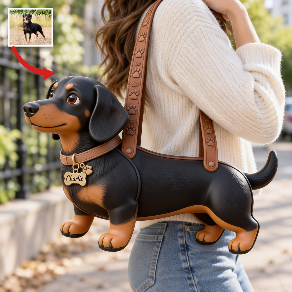 Personalized Adult Black and Tan Rottweiler Custom Shape Tote Bag Pet Owner Gift