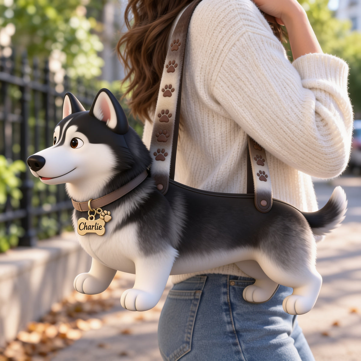 Personalized Black and White Siberian Husky Custom Shape Tote Bag Pet Lover Gift