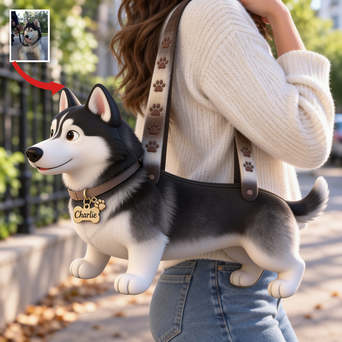 Personalized Black and White Siberian Husky Custom Shape Tote Bag Pet Lover Gift