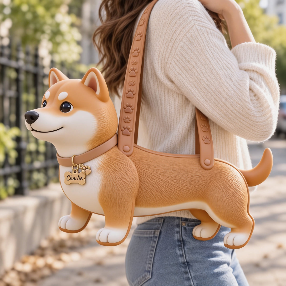 Personalized Tan White Adult Shiba Inu Custom Shape Tote Bag Dog Lover Gift
