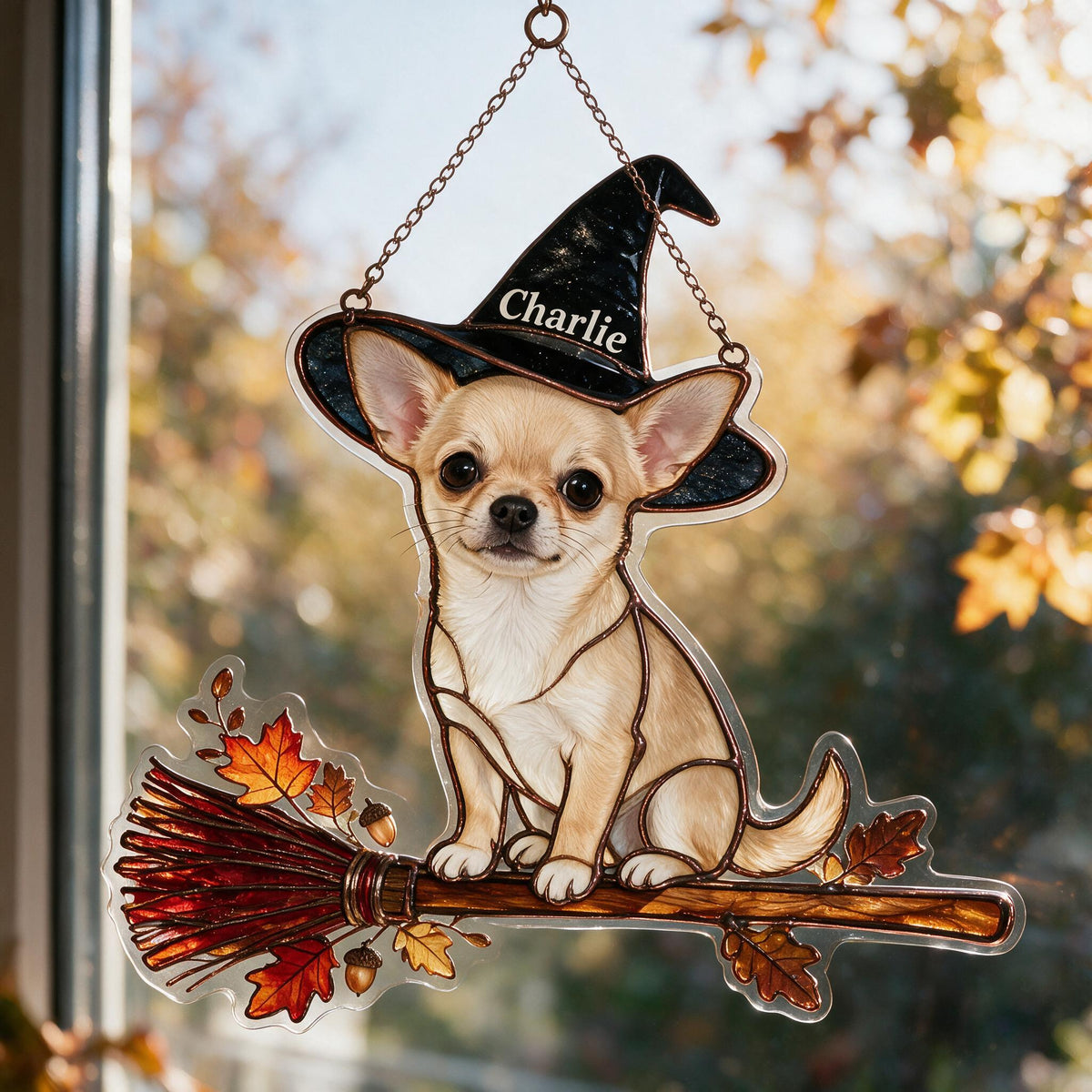 Attrape-Soleil 3D Personnalisé Chien Chihuahua Blanc pour Halloween