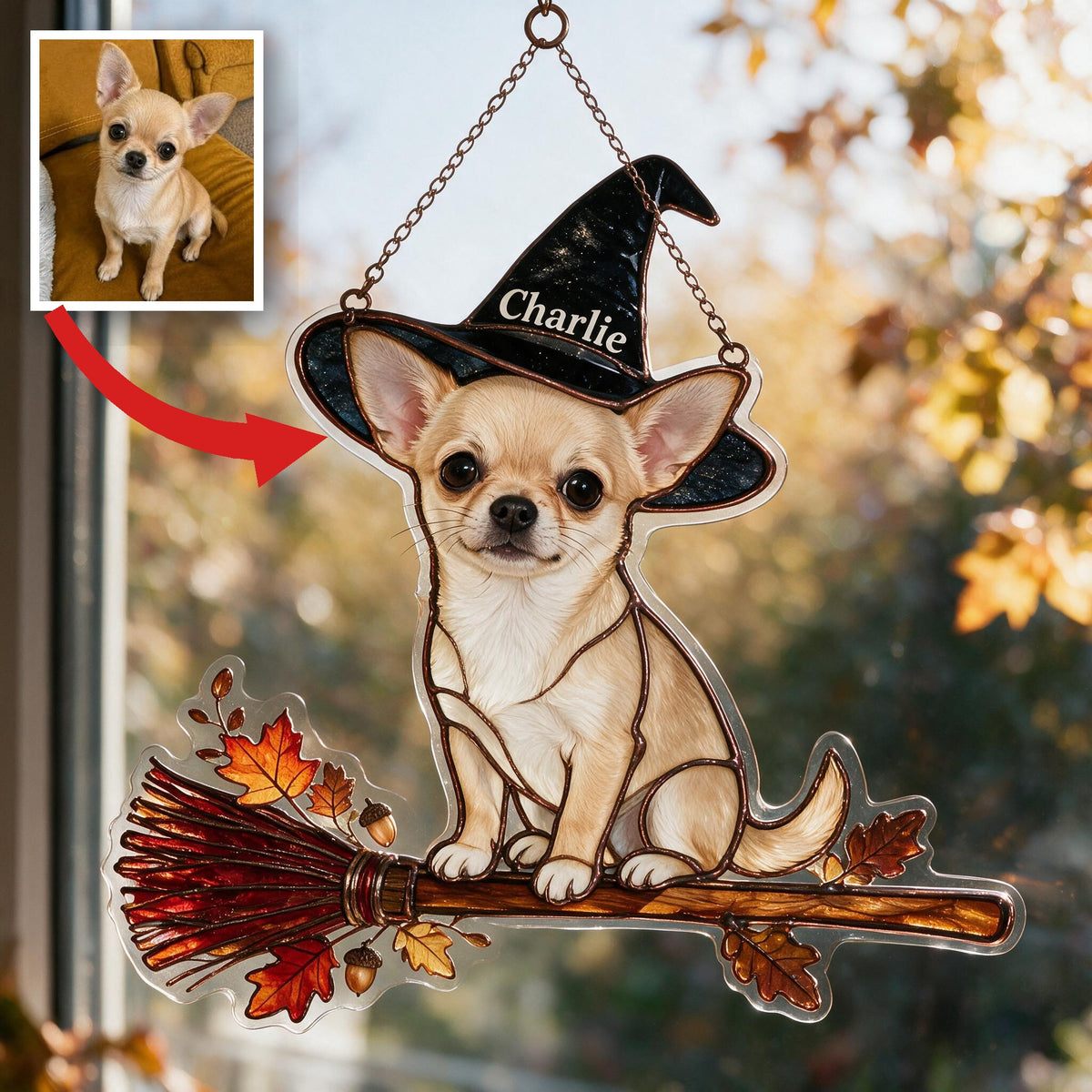 Attrape-Soleil 3D Personnalisé Chien Chihuahua Blanc pour Halloween
