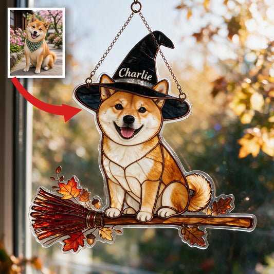 Personalized Halloween Tan and White Adult Shiba Inu 3D Glass Suncatcher