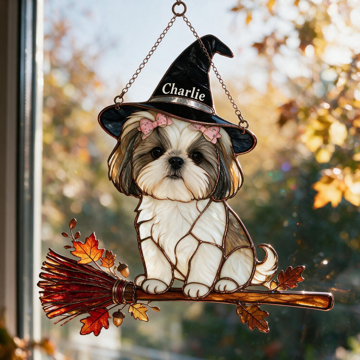 Personalized Halloween Shih Tzu 3D Glass Suncatcher Dog Lover Home Decor
