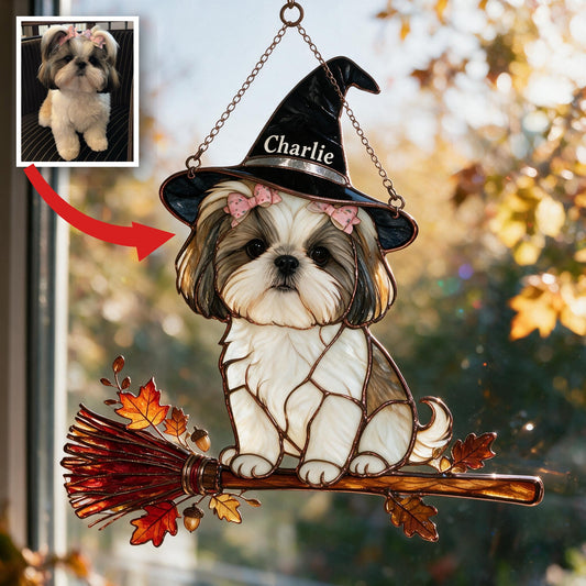 Personalized Halloween Shih Tzu 3D Glass Suncatcher Dog Lover Home Decor