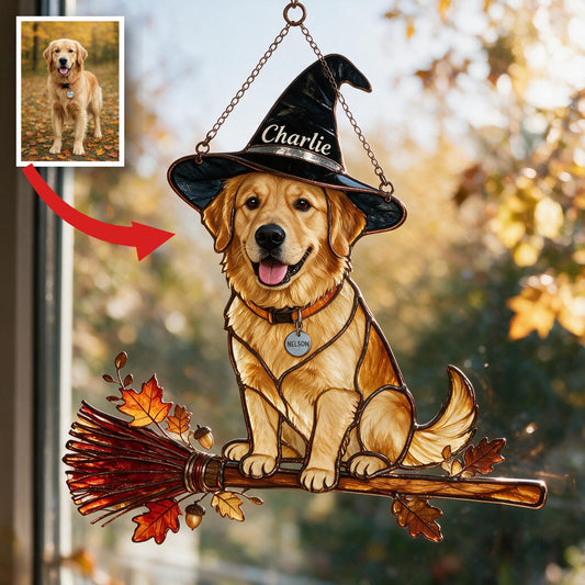 Personalized Halloween Adult Golden Retriever 3D Printed Glass Suncatcher