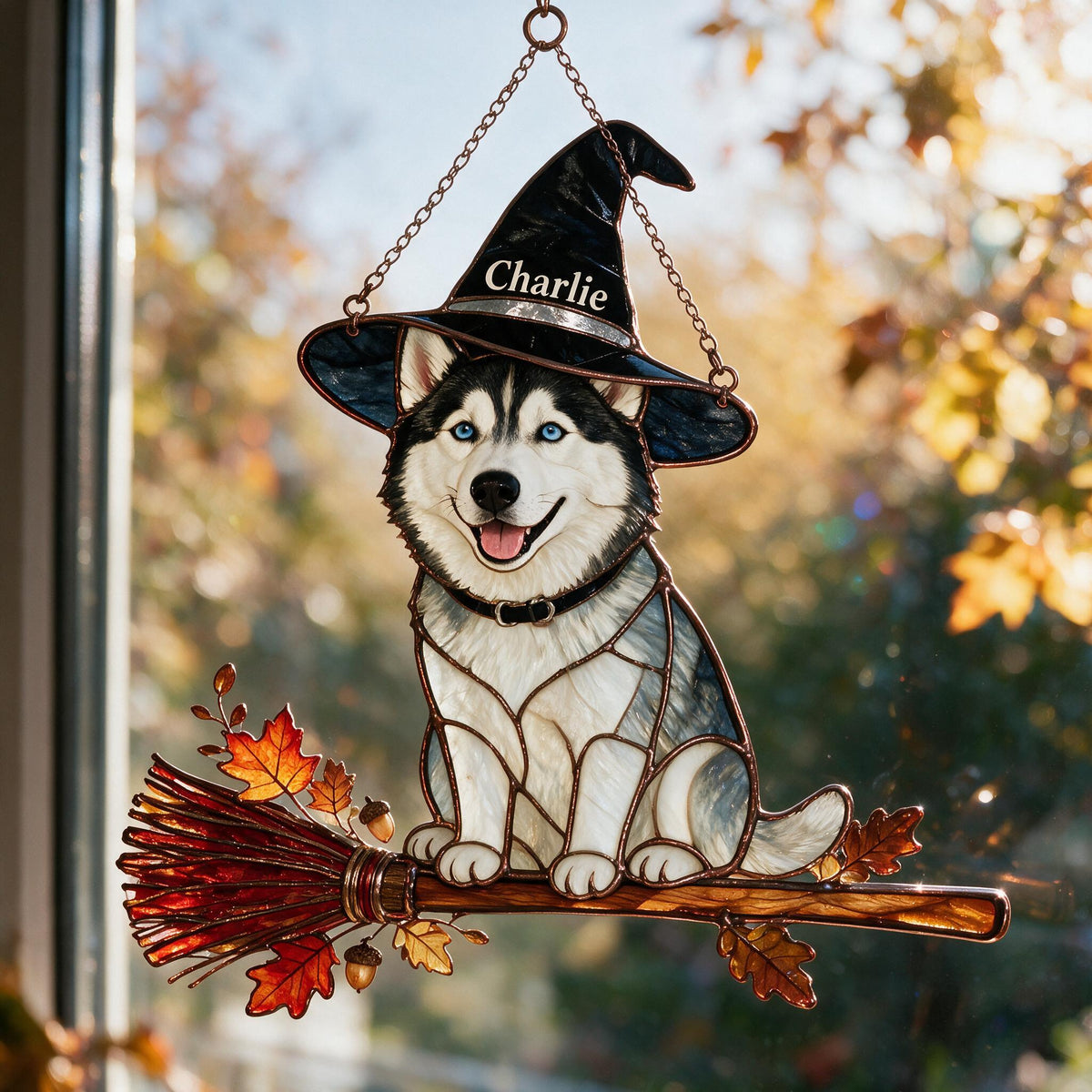Personalized Halloween Siberian Husky 3D Printed Glass Suncatcher