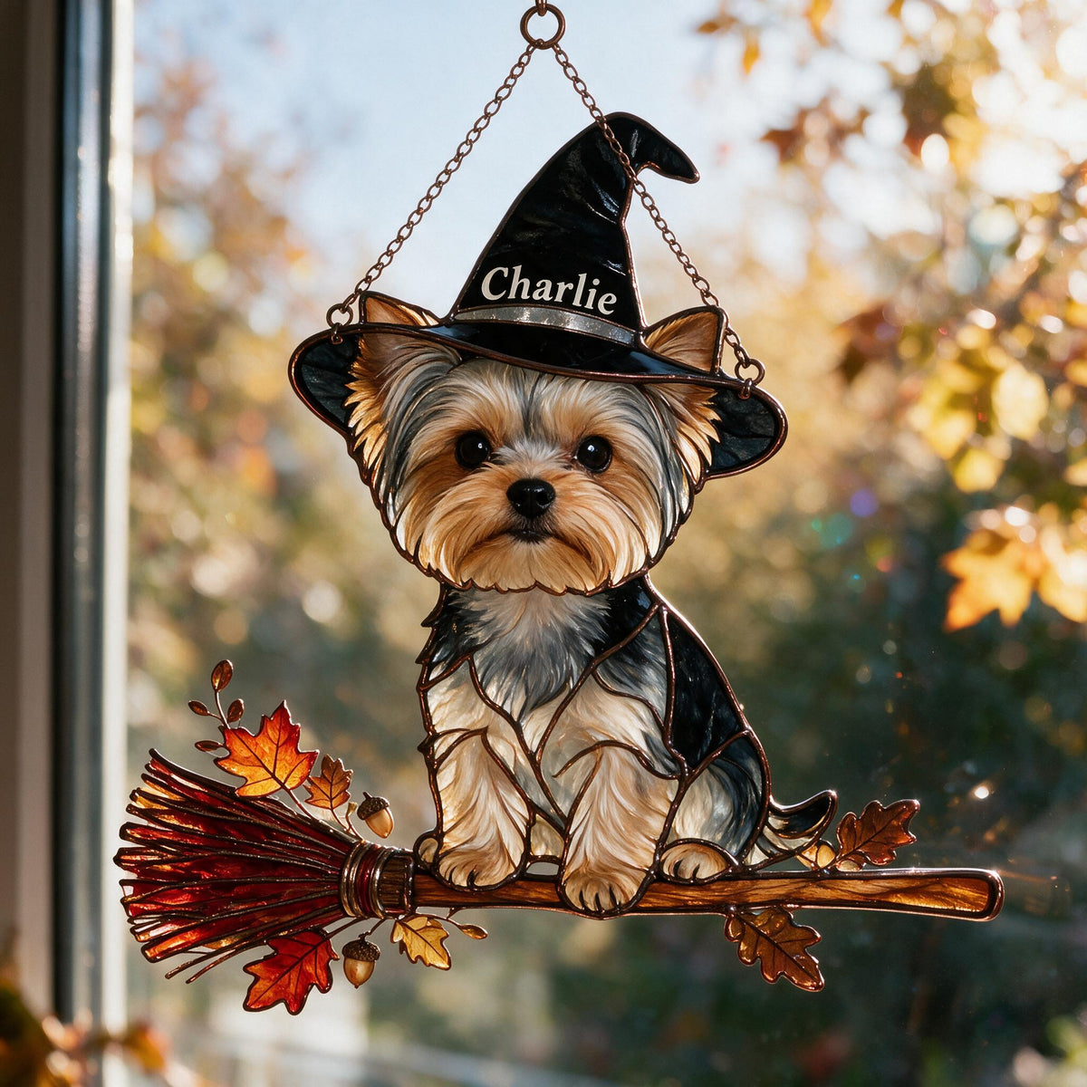 Personalized Halloween Yorkshire Terrier 3D Printed Glass Suncatcher