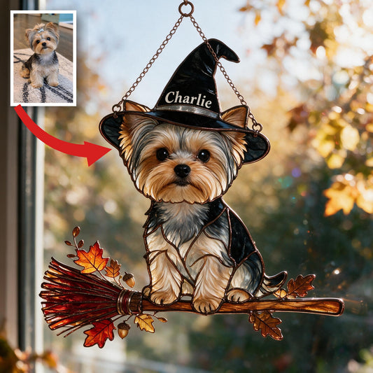 Personalized Halloween Yorkshire Terrier 3D Printed Glass Suncatcher