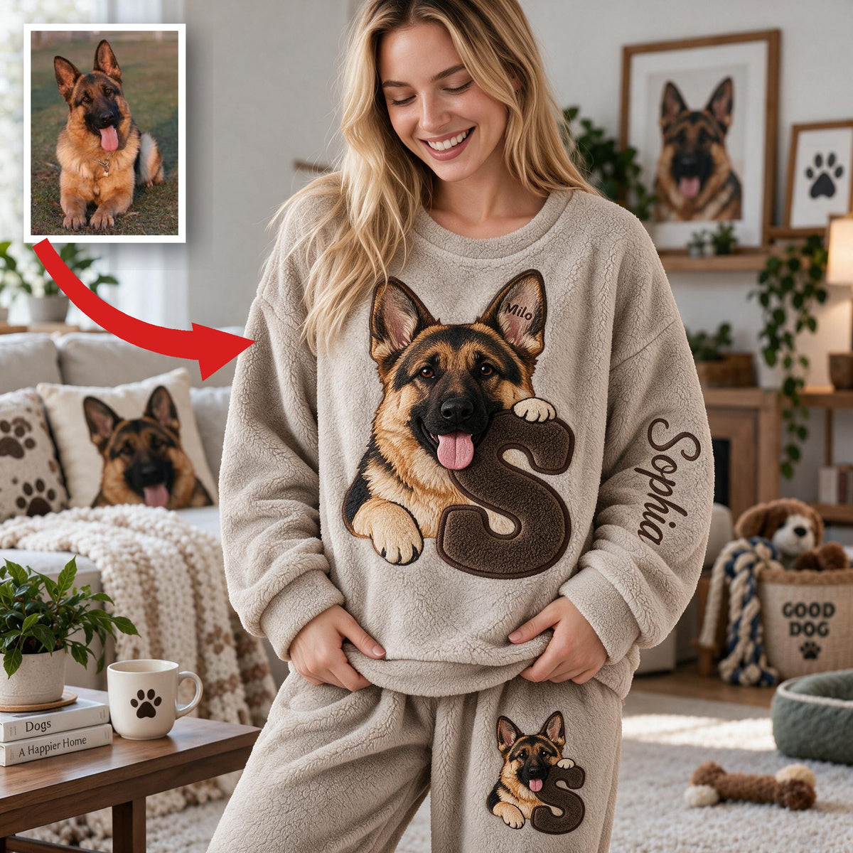Personalized Black and Tan German Shepherd Fleece Lounge Set Dog Lover Gift