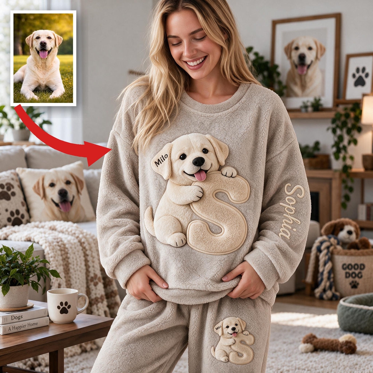 Personalized Adult Yellow Labrador Retriever Fleece Lounge Set for Dog Lovers
