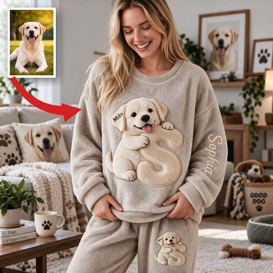 Personalisierter Fleece-Loungewear-Satz für Erwachsene mit gelbem Labrador für Hundeliebhaber