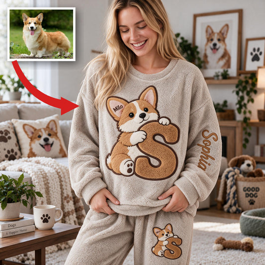 Personalisierter Tan und Weiß Pembroke Welsh Corgi Fleece Lounge Set Geschenk für Hundeliebhaber