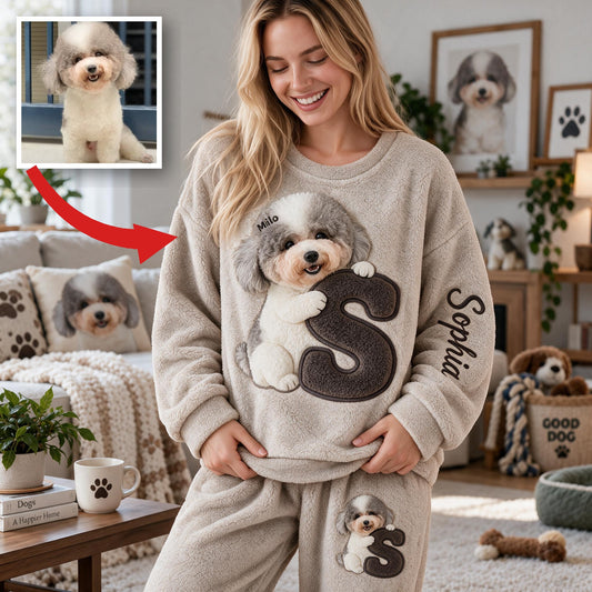 Personalisierte Fleece Lounge Set für Erwachsene mit Pudelmotiv