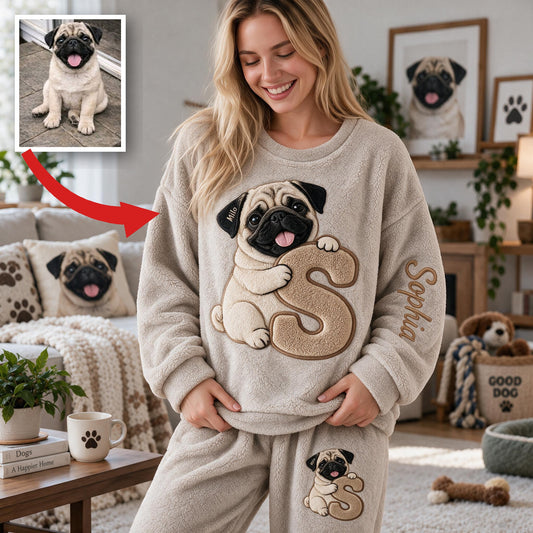 Personalisierter Fawn Pug Welpe Fleece Lounge Set für Hundebesitzer