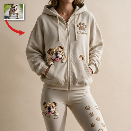 Sweat à Capuche et Leggings Personnalisés Fawn & Blanc pour Propriétaires de Bulldog